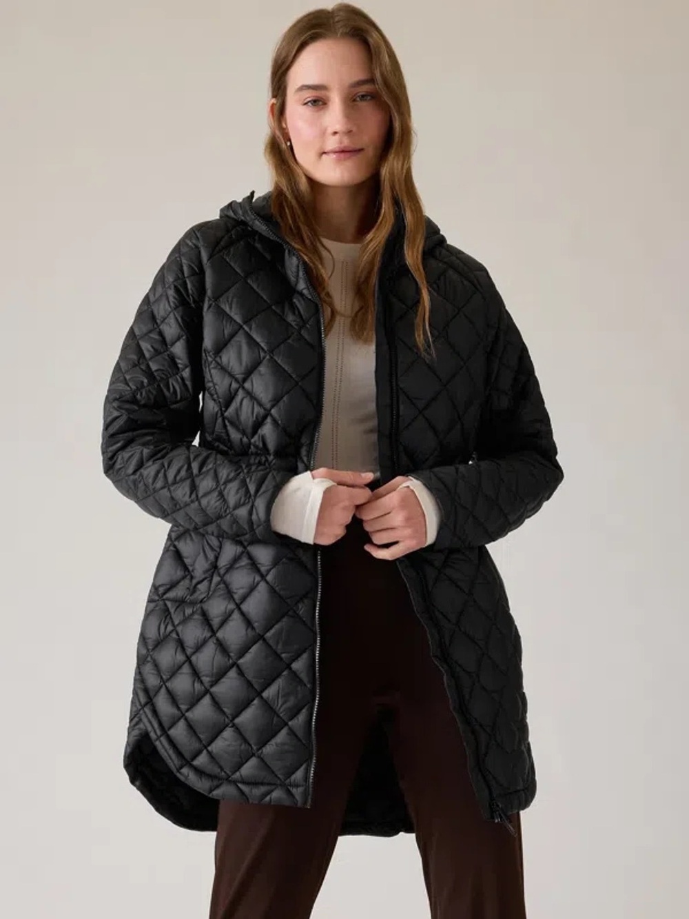 Athleta Whisper Parka 2xBlack Quilted Hooded Mid-Length Puffer Jacket